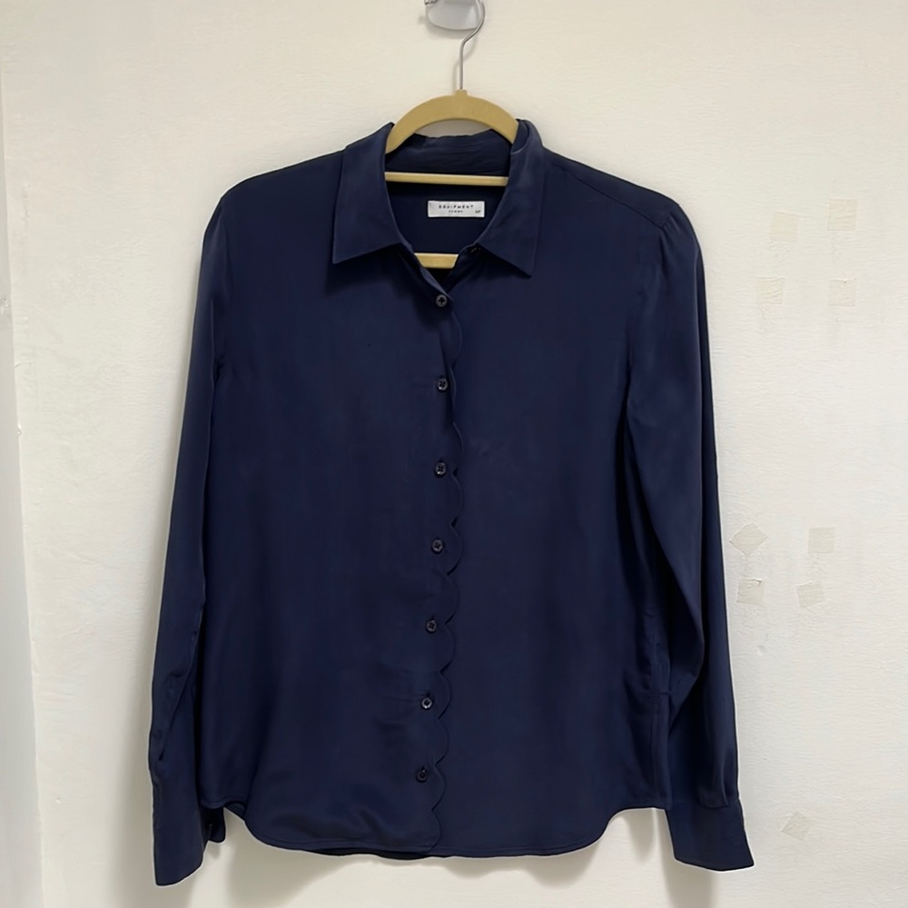 Navy Silk Equipment Long sleeve Blouse